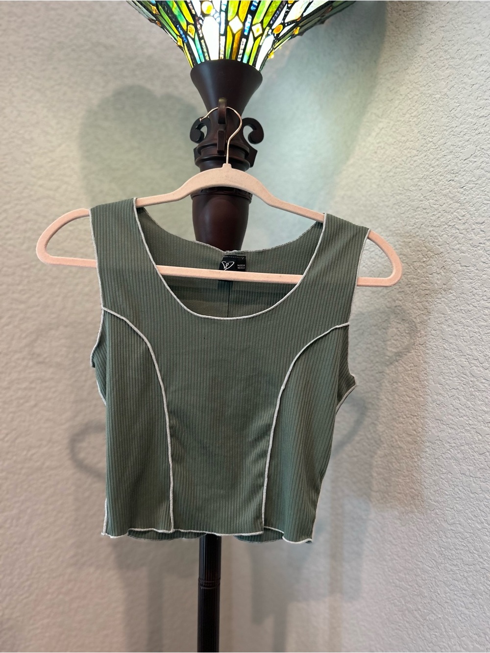 Windsor Olive Green Ribbed Tank with Contrast Stitching